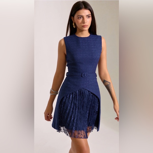 Commense Belted Pleated Lace Mini Dress - Picture 10 of 10